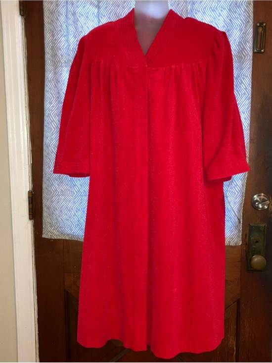 Vanity Fair Other - Vtg Vanity Fair Velour Robe Red House Coat Medium Snap Buttons Pockets NWT 2XL